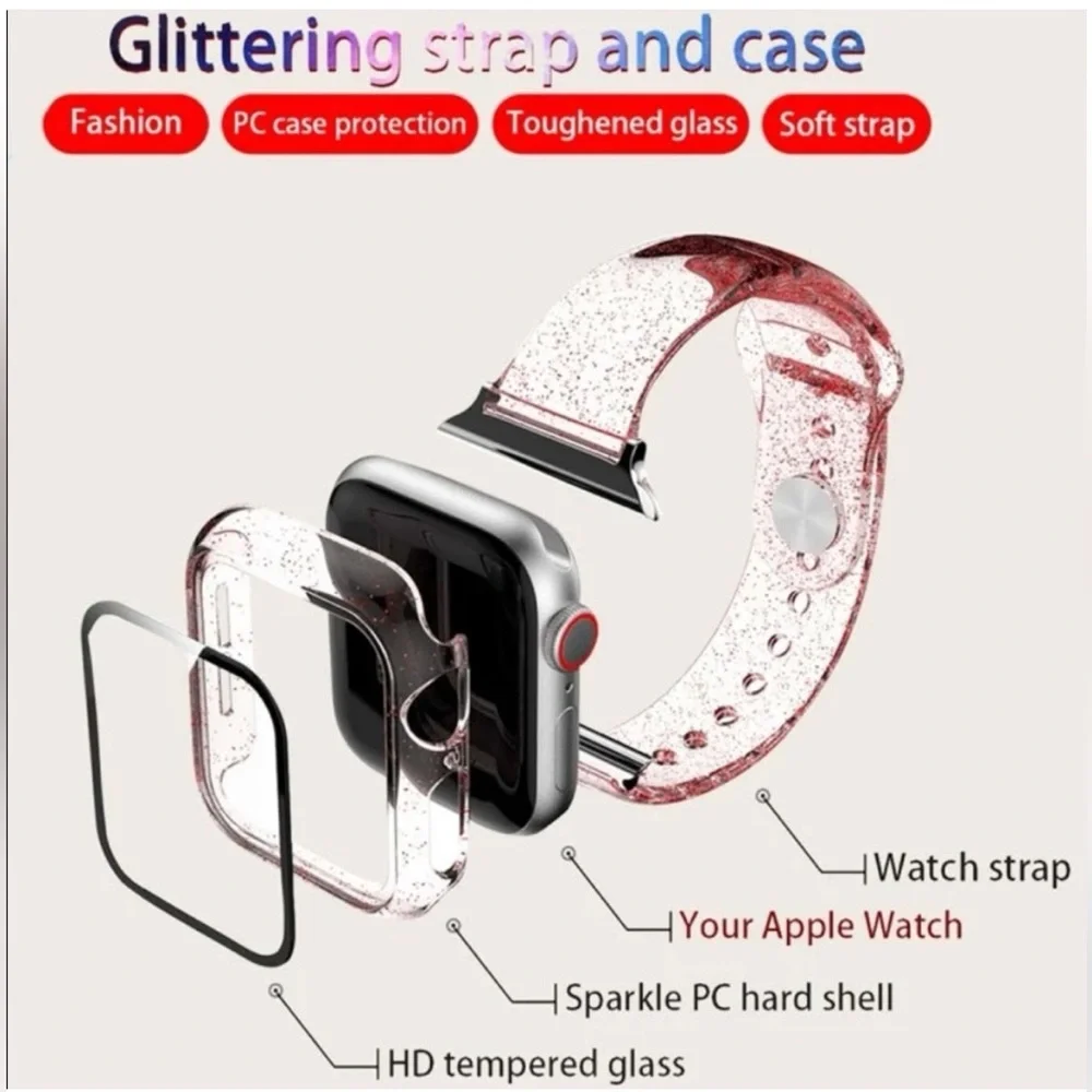 Red Sparkle 40mm Apple Watch Band And Hard Shell Tempered Glass Screen Protector